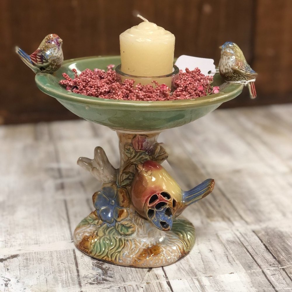 Candleholder Birdbath Porcelain Figurine Statue